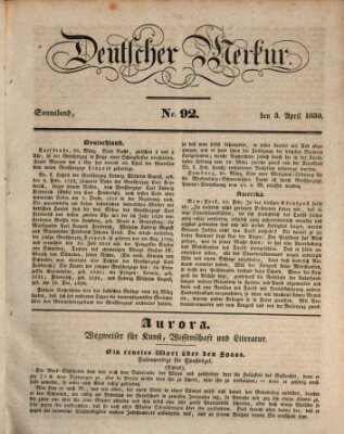 Deutscher Merkur Samstag 3. April 1830