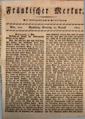 Fränkischer Merkur (Bamberger Zeitung) Montag 21. August 1815