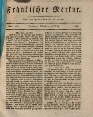 Fränkischer Merkur (Bamberger Zeitung) Dienstag 18. Mai 1830
