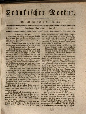 Fränkischer Merkur (Bamberger Zeitung) Sonntag 1. August 1830