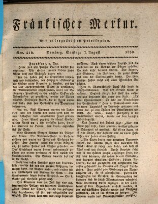 Fränkischer Merkur (Bamberger Zeitung) Samstag 7. August 1830