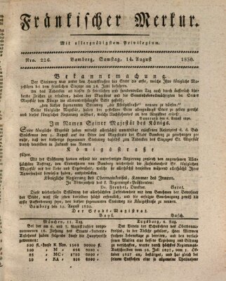 Fränkischer Merkur (Bamberger Zeitung) Samstag 14. August 1830