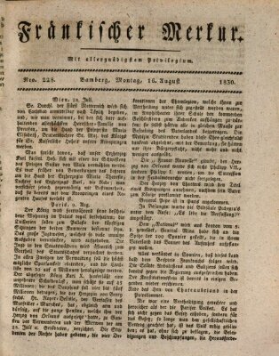 Fränkischer Merkur (Bamberger Zeitung) Montag 16. August 1830