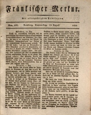 Fränkischer Merkur (Bamberger Zeitung) Donnerstag 19. August 1830