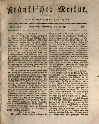 Fränkischer Merkur (Bamberger Zeitung) Sonntag 22. August 1830