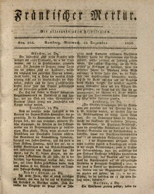 Fränkischer Merkur (Bamberger Zeitung) Mittwoch 22. Dezember 1830