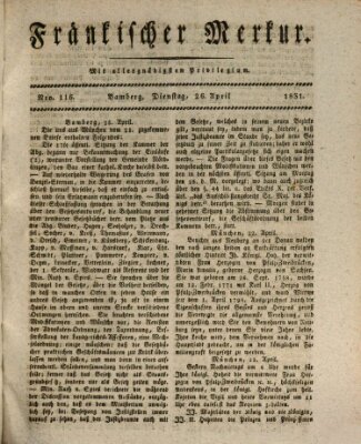 Fränkischer Merkur (Bamberger Zeitung) Dienstag 26. April 1831