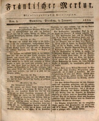 Fränkischer Merkur (Bamberger Zeitung) Dienstag 3. Januar 1832