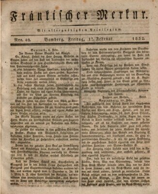 Fränkischer Merkur (Bamberger Zeitung) Freitag 17. Februar 1832