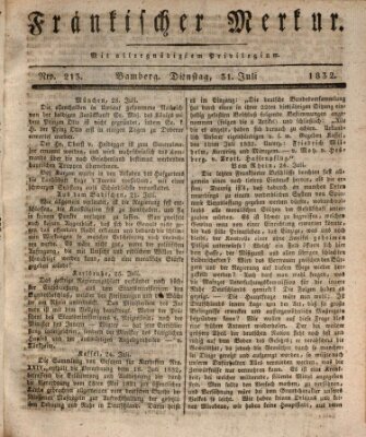 Fränkischer Merkur (Bamberger Zeitung) Dienstag 31. Juli 1832