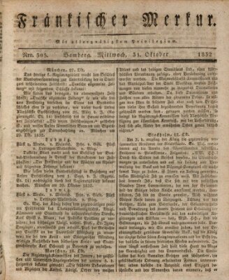 Fränkischer Merkur (Bamberger Zeitung) Mittwoch 31. Oktober 1832