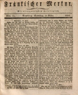 Fränkischer Merkur (Bamberger Zeitung) Samstag 2. März 1833