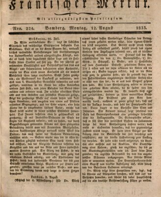 Fränkischer Merkur (Bamberger Zeitung) Montag 12. August 1833