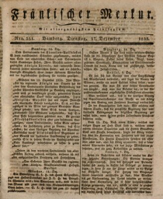 Fränkischer Merkur (Bamberger Zeitung) Dienstag 17. Dezember 1833