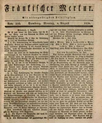 Fränkischer Merkur (Bamberger Zeitung) Montag 4. August 1834