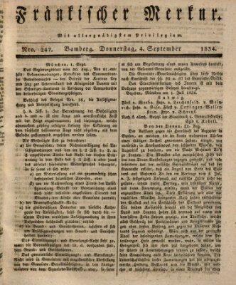 Fränkischer Merkur (Bamberger Zeitung) Donnerstag 4. September 1834