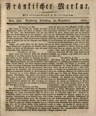 Fränkischer Merkur (Bamberger Zeitung) Samstag 20. Dezember 1834