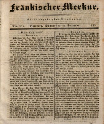 Fränkischer Merkur (Bamberger Zeitung) Donnerstag 31. Dezember 1835