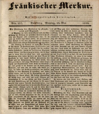 Fränkischer Merkur (Bamberger Zeitung) Montag 16. Mai 1836