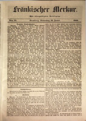 Fränkischer Merkur (Bamberger Zeitung) Donnerstag 11. Januar 1844
