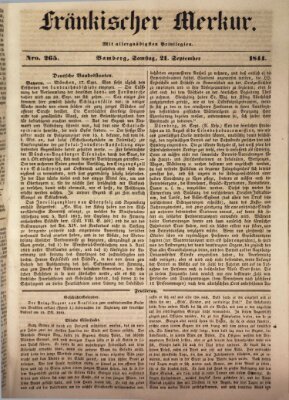 Fränkischer Merkur (Bamberger Zeitung) Samstag 21. September 1844