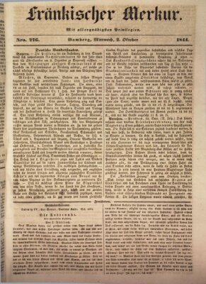 Fränkischer Merkur (Bamberger Zeitung) Mittwoch 2. Oktober 1844