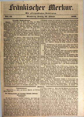 Fränkischer Merkur (Bamberger Zeitung) Freitag 13. Februar 1846