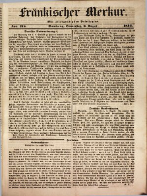 Fränkischer Merkur (Bamberger Zeitung) Donnerstag 6. August 1846