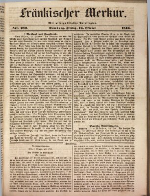 Fränkischer Merkur (Bamberger Zeitung) Freitag 16. Oktober 1846