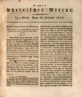 Neuer rheinischer Merkur (Rheinischer Merkur) Sonntag 22. Februar 1818