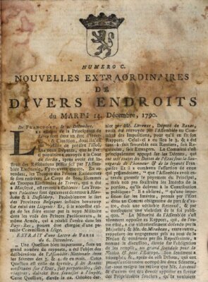 Nouvelles extraordinaires de divers endroits Dienstag 14. Dezember 1790