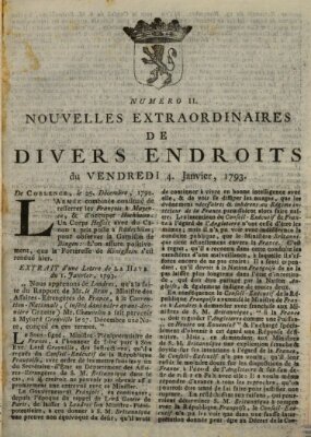 Nouvelles extraordinaires de divers endroits Freitag 4. Januar 1793