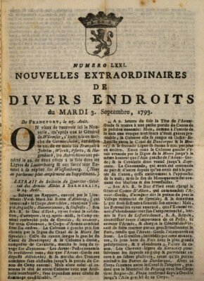 Nouvelles extraordinaires de divers endroits Dienstag 3. September 1793
