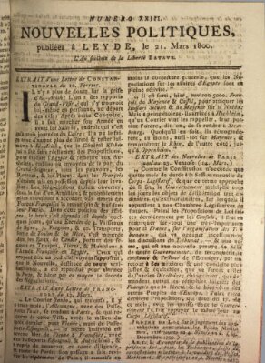 Nouvelles politiques (Nouvelles extraordinaires de divers endroits) Freitag 21. März 1800