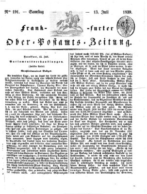 Frankfurter Ober-Post-Amts-Zeitung Samstag 13. Juli 1839