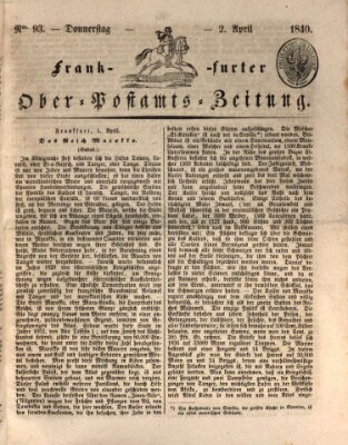 Frankfurter Ober-Post-Amts-Zeitung Donnerstag 2. April 1840