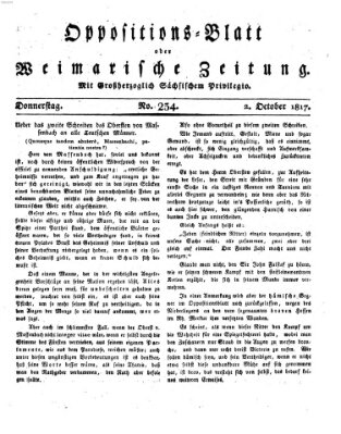 Oppositions-Blatt oder Weimarische Zeitung Donnerstag 2. Oktober 1817