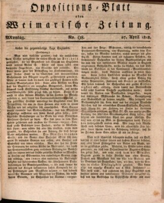 Oppositions-Blatt oder Weimarische Zeitung Montag 27. April 1818