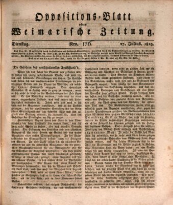 Oppositions-Blatt oder Weimarische Zeitung Dienstag 27. Juli 1819