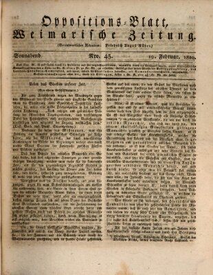 Oppositions-Blatt oder Weimarische Zeitung Samstag 19. Februar 1820