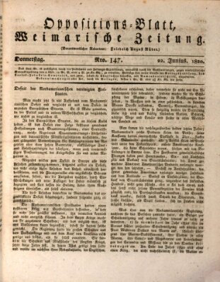 Oppositions-Blatt oder Weimarische Zeitung Donnerstag 22. Juni 1820