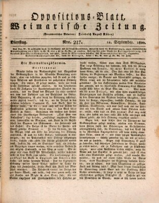 Oppositions-Blatt oder Weimarische Zeitung Dienstag 12. September 1820
