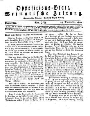 Oppositions-Blatt oder Weimarische Zeitung Donnerstag 23. November 1820