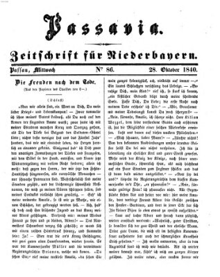 Passavia (Donau-Zeitung) Mittwoch 28. Oktober 1840