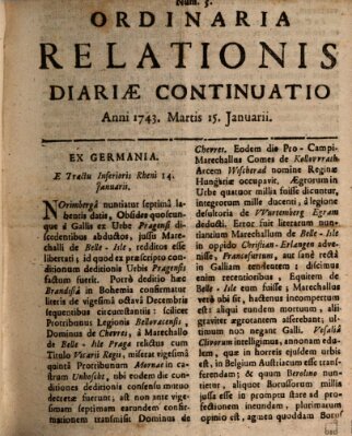 Ordinaria relationis diariae continuatio Dienstag 15. Januar 1743