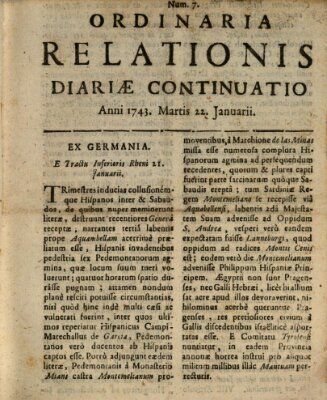 Ordinaria relationis diariae continuatio Dienstag 22. Januar 1743
