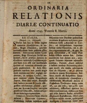 Ordinaria relationis diariae continuatio Freitag 8. März 1743