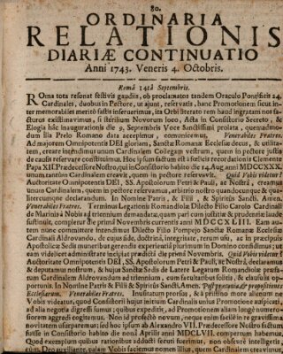 Ordinaria relationis diariae continuatio Freitag 4. Oktober 1743