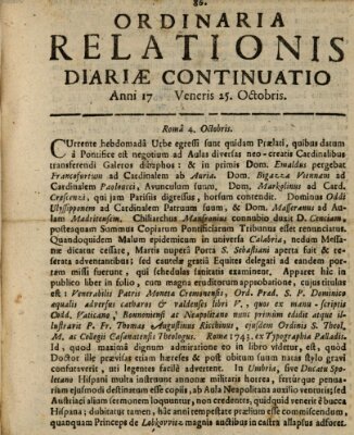 Ordinaria relationis diariae continuatio Freitag 25. Oktober 1743