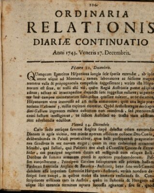 Ordinaria relationis diariae continuatio Freitag 27. Dezember 1743